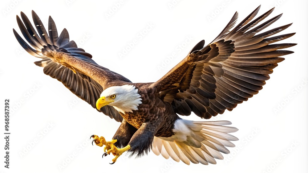 Obraz premium Attacking talon of an eagle isolated on white wide angle, power, fierce, attacking, isolated, white background, raptor, action, nature,eagle, close view, close-up, claw, animal, majestic