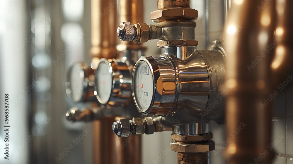 Fototapeta premium A close-up view of water pipes and home heating systems.
