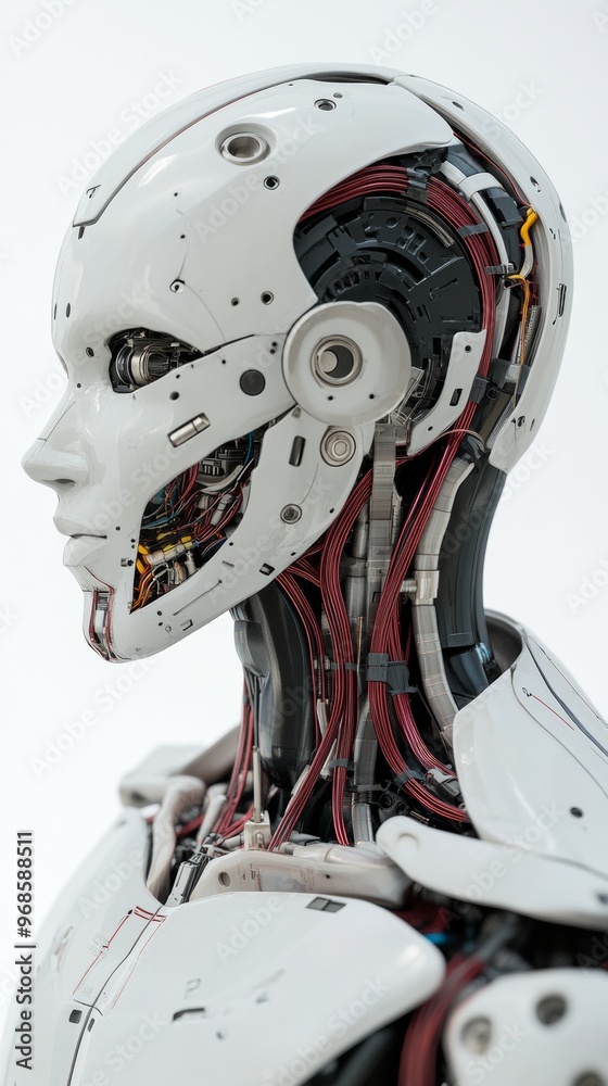 Fototapeta premium Futuristic humanoid robot with exposed circuitry