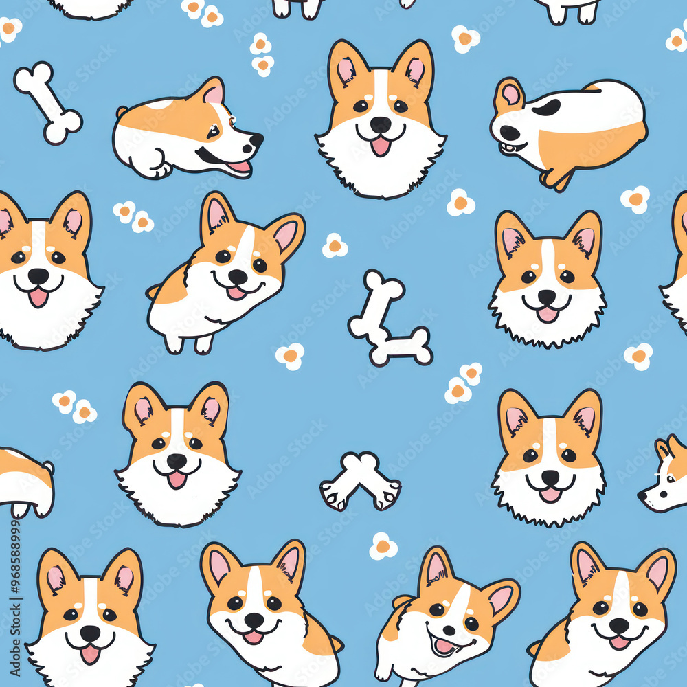 Obraz premium corgi dog pedigrees pattern texture on blue background By Generated AI