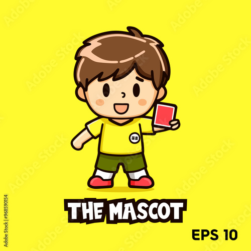 Referee holding red card mascot, vector, logo, character, cartoon, illustration, eps10