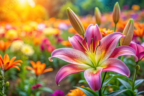 stamen, background, petal, flora, macro, natural, bloom, botanical,lily, plant, beauty, Close up of a beautiful lily flower in a vibrant flower garden surrounded by natural background