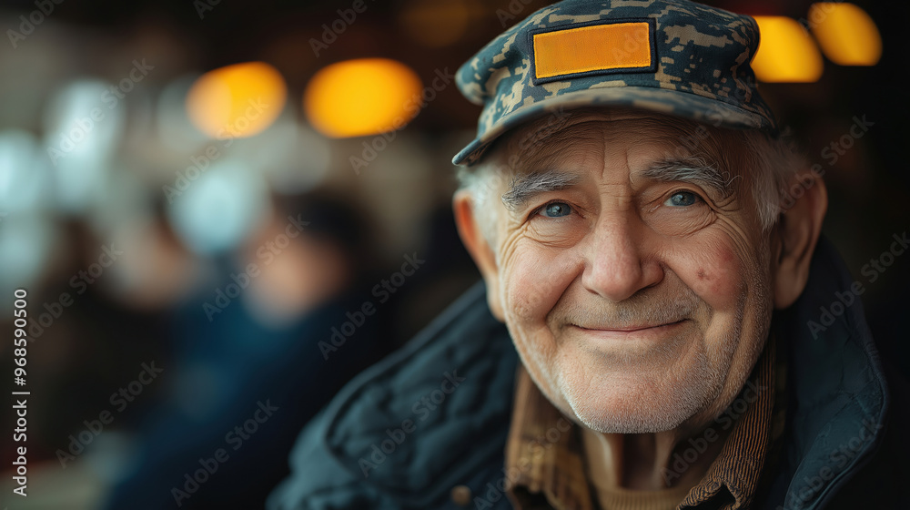 Smiling Elderly Man in Camouflage Hat, Portrait of Senior Outdoors Enthusiast Smiling Elderly Man in Camouflage Hat, Portrait of Senior Outdoors Enthusiast