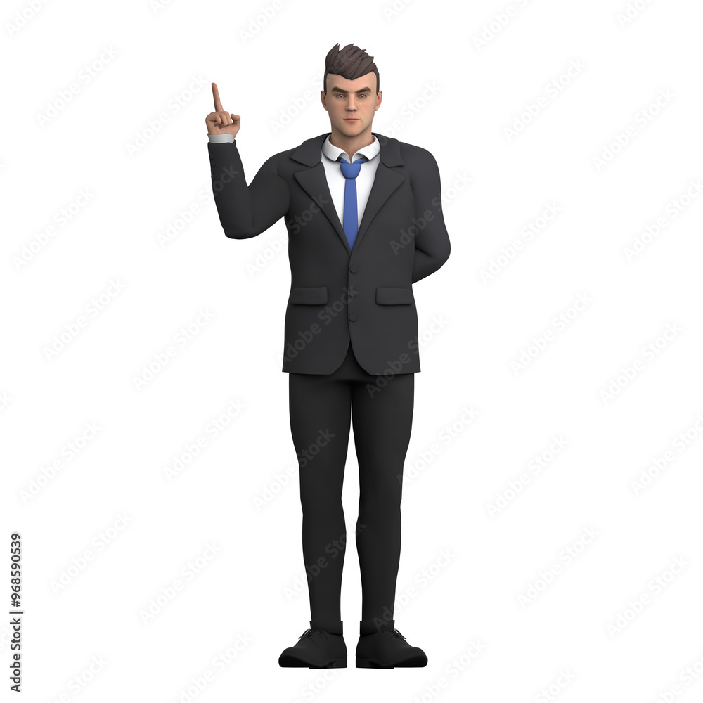 Cartoon Male Lawyer. A male lawyer stands with his hands behind his body while his right finger points, as if he wants to convey a point in a presentation. 3D Law Professional Cartoon Male Lawyer. A male lawyer stands with his hands behind his body while his right finger points, as if he wants to convey a point in a presentation. 3D Law Professional