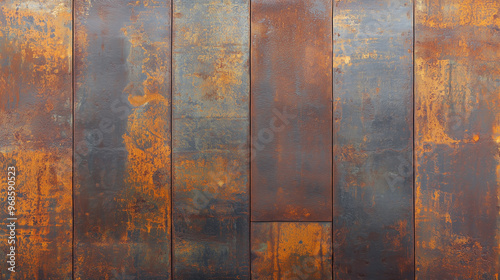 錆びた鋼鉄製の壁をテクスチャー背景素材としてリアルに描いたAI生成画像