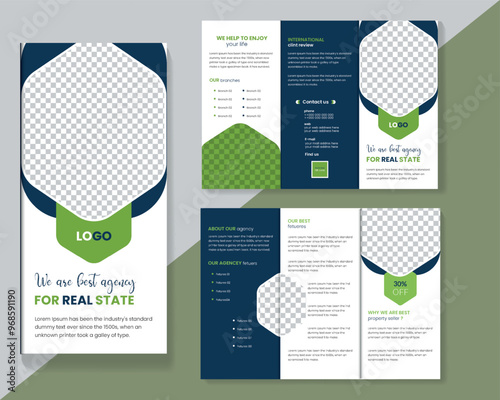 Premium vector real estate tri fold brochure tamplate 