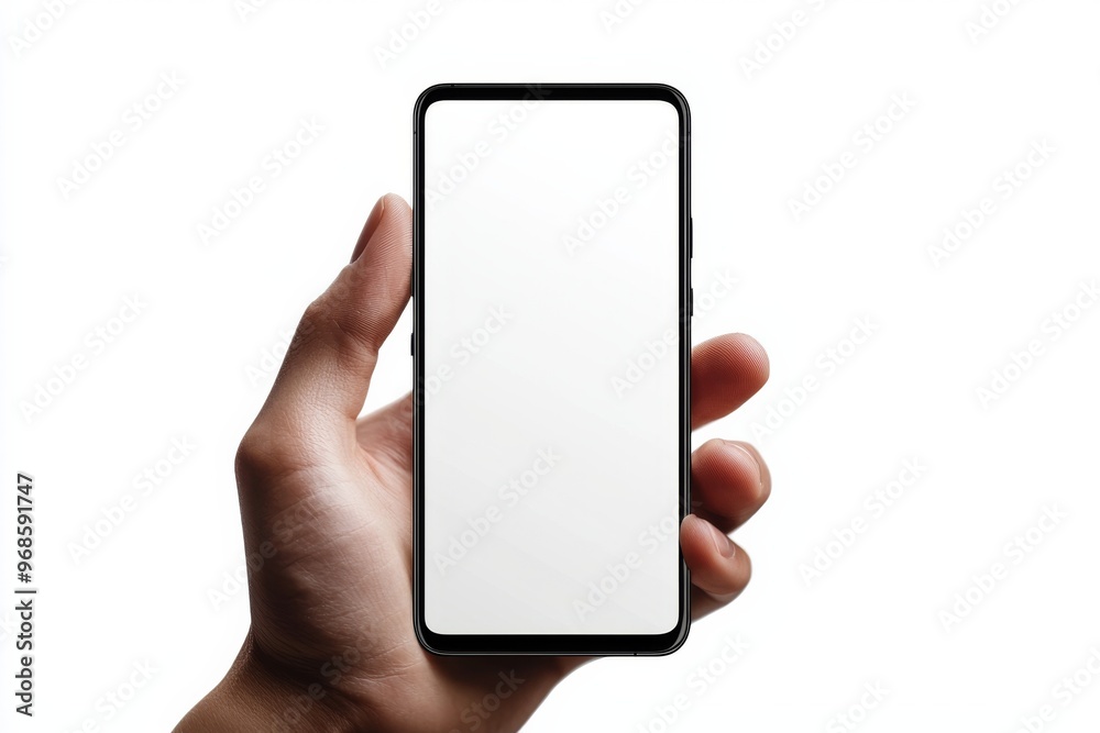 Hand Holding Smartphone Mockup Isolated created with Generative AI Hand Holding Smartphone Mockup Isolated created with Generative AI