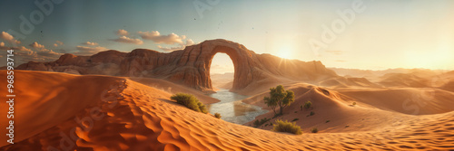 desert gate water oasis door sun sunset