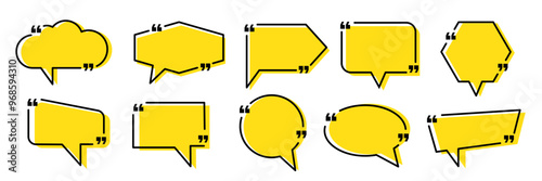Quote box frame, big set. Quote text in speech bubble. Quote box icon. Blank template quote text info design boxes quotation bubble blog quotes symbols vector.