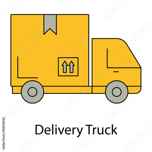 Vector icon for delivery truck. Outline illustration of a delivery vehicle with a box on top, ideal for transportation, shipping, and logistics designs.