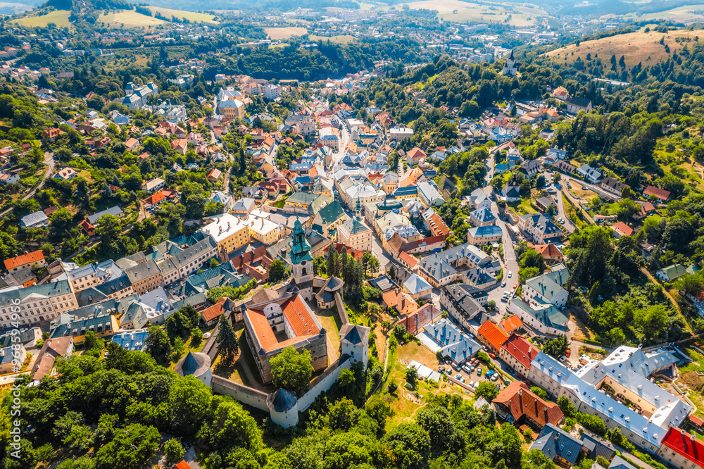 Obraz premium City of Banska Stiavnica with old castle and square, UNESCO, Slovakia. Old Slovakia mining town of Banska Stiavnica.