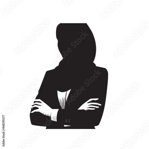 Muslim women silhouette. Muslim businesswomen vector design black and white.