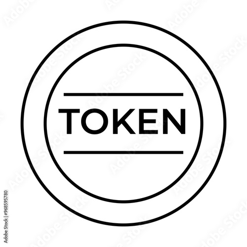 Simple circular design with TOKEN text in center, encased by two concentric rings. Ideal for cryptocurrency, digital assets, blockchain, virtual currency, and finance logos. Clean line art.