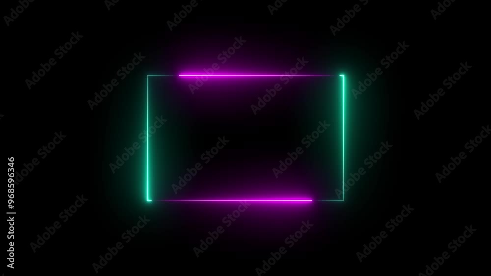 Abstract Glowing Neon light frame rectangle loading icon animation on black background in retro style, 4k video animation. Looping Seamless Neon rectangle Frame in purple and cyan colors. Colorful Abstract Glowing Neon light frame rectangle loading icon animation on black background in retro style, 4k video animation. Looping Seamless Neon rectangle Frame in purple and cyan colors. Colorful