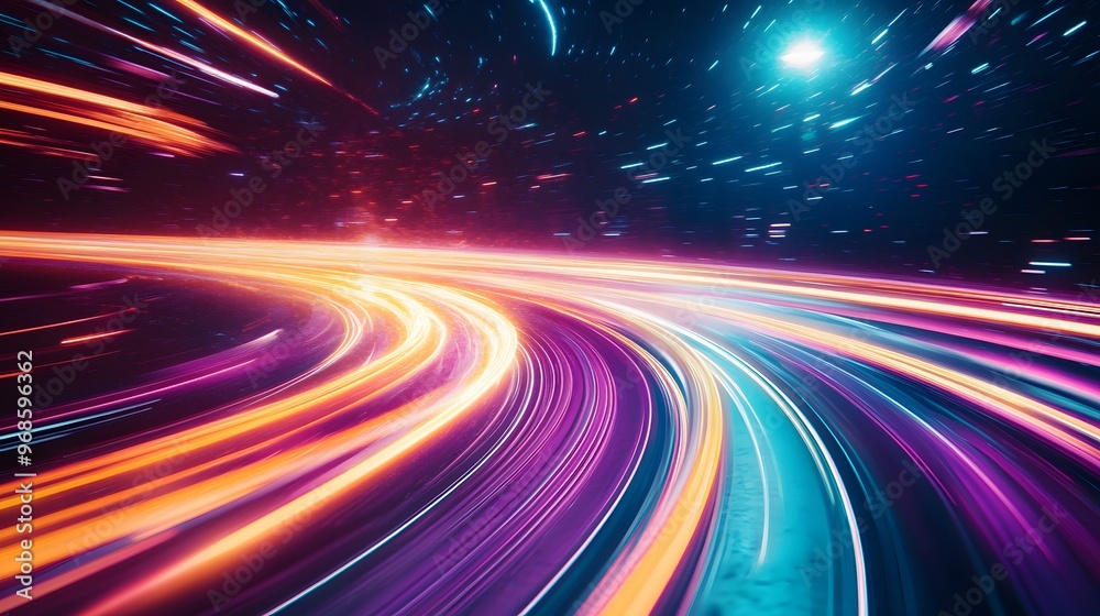 Modern abstract high-speed light effect. Abstract background with curved beams of light. Technology futuristic dynamic motion. Movement pattern for banner or poster design background concept. Modern abstract high-speed light effect. Abstract background with curved beams of light. Technology futuristic dynamic motion. Movement pattern for banner or poster design background concept.