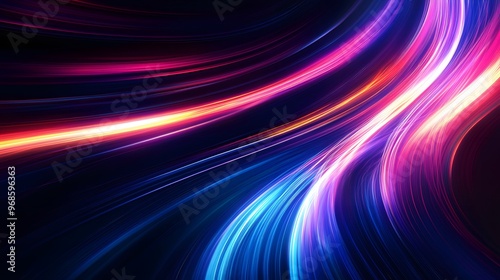Modern abstract high-speed light effect. Abstract background with curved beams of light. Technology futuristic dynamic motion. Movement pattern for banner or poster design background concept.