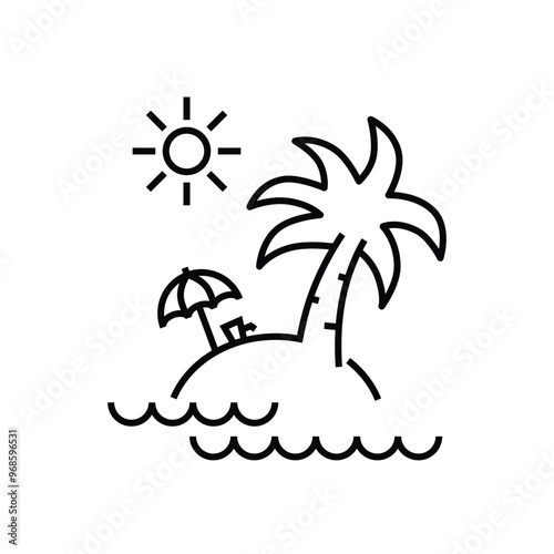 beach umbrella coconut tree on the beach, on a little island icon, Summer Vacation Holiday