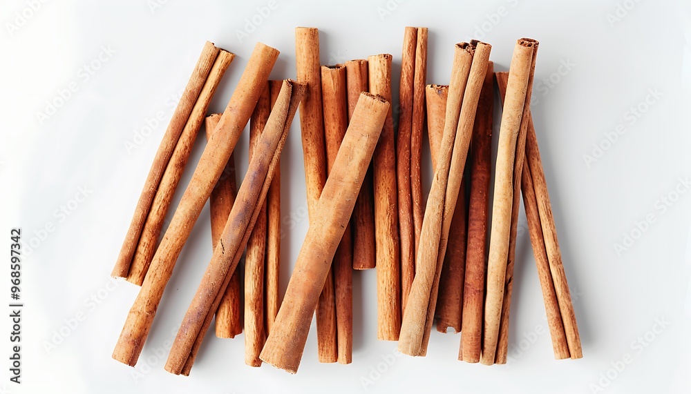 A pile of cinnamon sticks isolated on white background A pile of cinnamon sticks isolated on white background