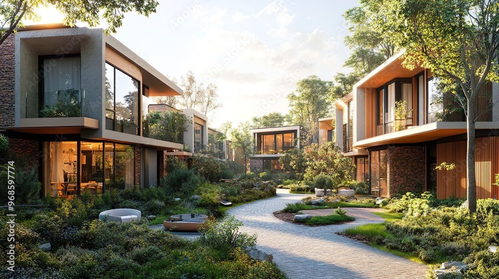 Fototapeta premium Beautiful contemporary residential architecture featuring sleek and modern building design