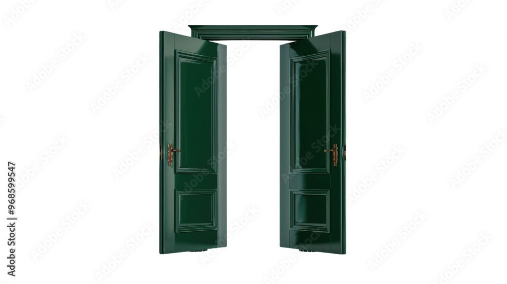 Open green double door on transparent background Open green double door on transparent background