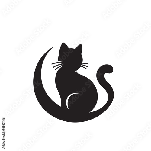 Wallpaper Mural Cat playing silhouette. Funny cat vector silhouette. Cat fun with child, rat, man. Torontodigital.ca