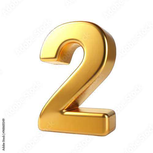 Gold Number 2 isolated on transparent background