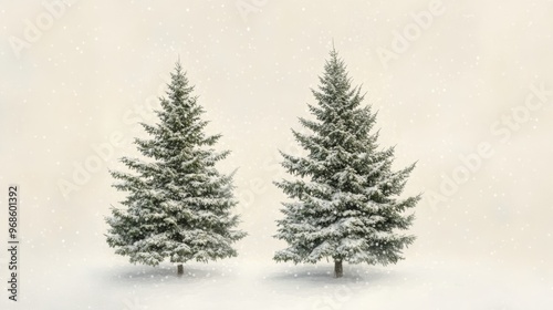 Two snow-covered pine trees on a