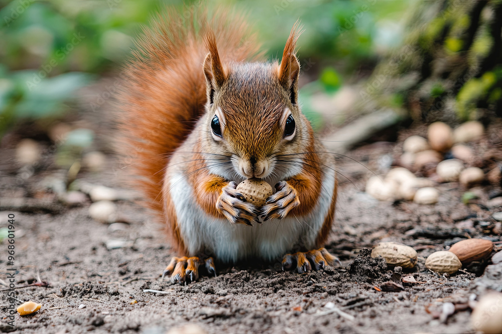 Red squirrel eating nuts in the forest Red squirrel eating nuts in the forest