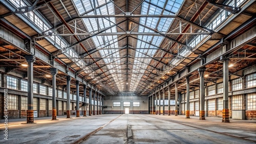 building, unoccupied rooms, high ceilings, large building, abandoned building, vacant, space, vacant, vast, barren, A vast abandoned warehouse with high ceilings and unoccupied rooms