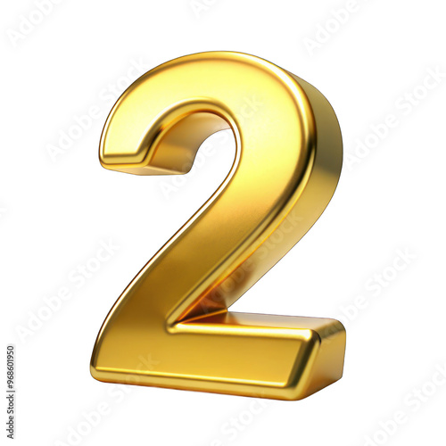 Gold Number 2 isolated on transparent background