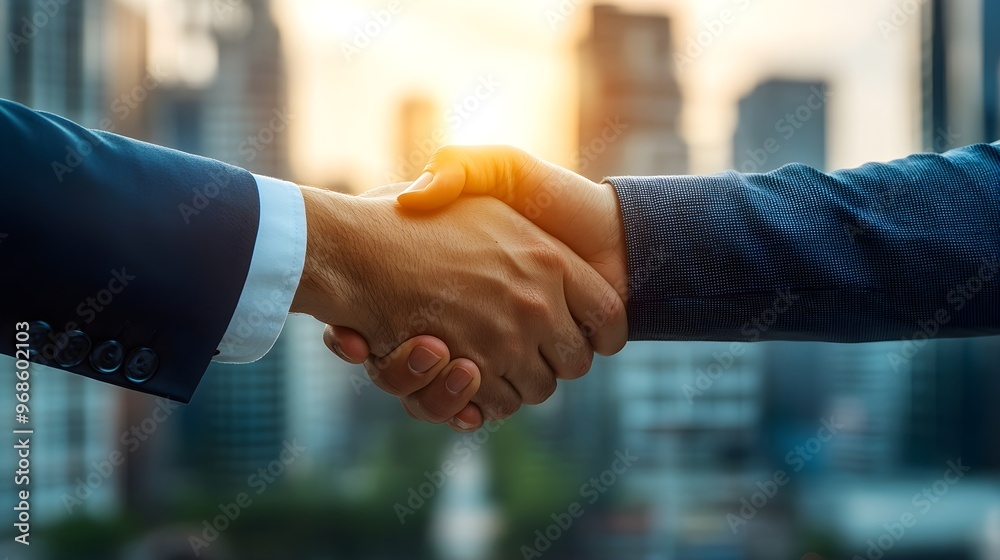 Business Handshake Cityscape - Partnership & Success Business Handshake Cityscape - Partnership & Success