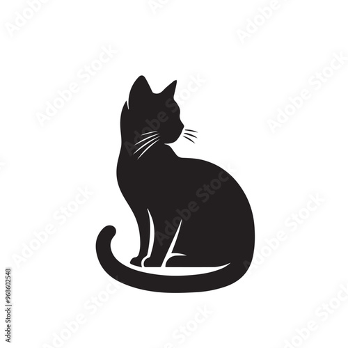 Cat playing silhouette. Funny cat vector silhouette. Cat fun with child, rat, man.