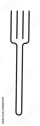 A minimalist black vector line drawing of a fork with three tines. Ideal for culinary themes, restaurant branding, kitchen utensils, cooking guides, and food-related websites. Simple, modern style.