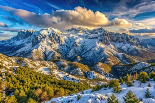 Panorama of snow covered mountain Biokovo with a stunning view of its peaks and valleys, breathtaking, scenic beauty, winter season, nature, mountain, winter, snowy, travel, snow-covered photo