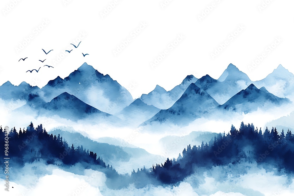 Fototapeta premium landscape art background with mountains and hills