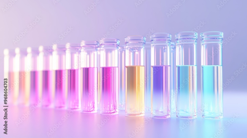 Colorful Liquid in Glass Tubes on a Gradient Background Colorful Liquid in Glass Tubes on a Gradient Background