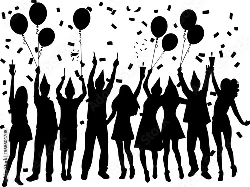 Crowd people celebrate birthday silhouette