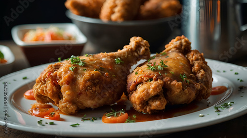 fried chicken legs decorated on the plate