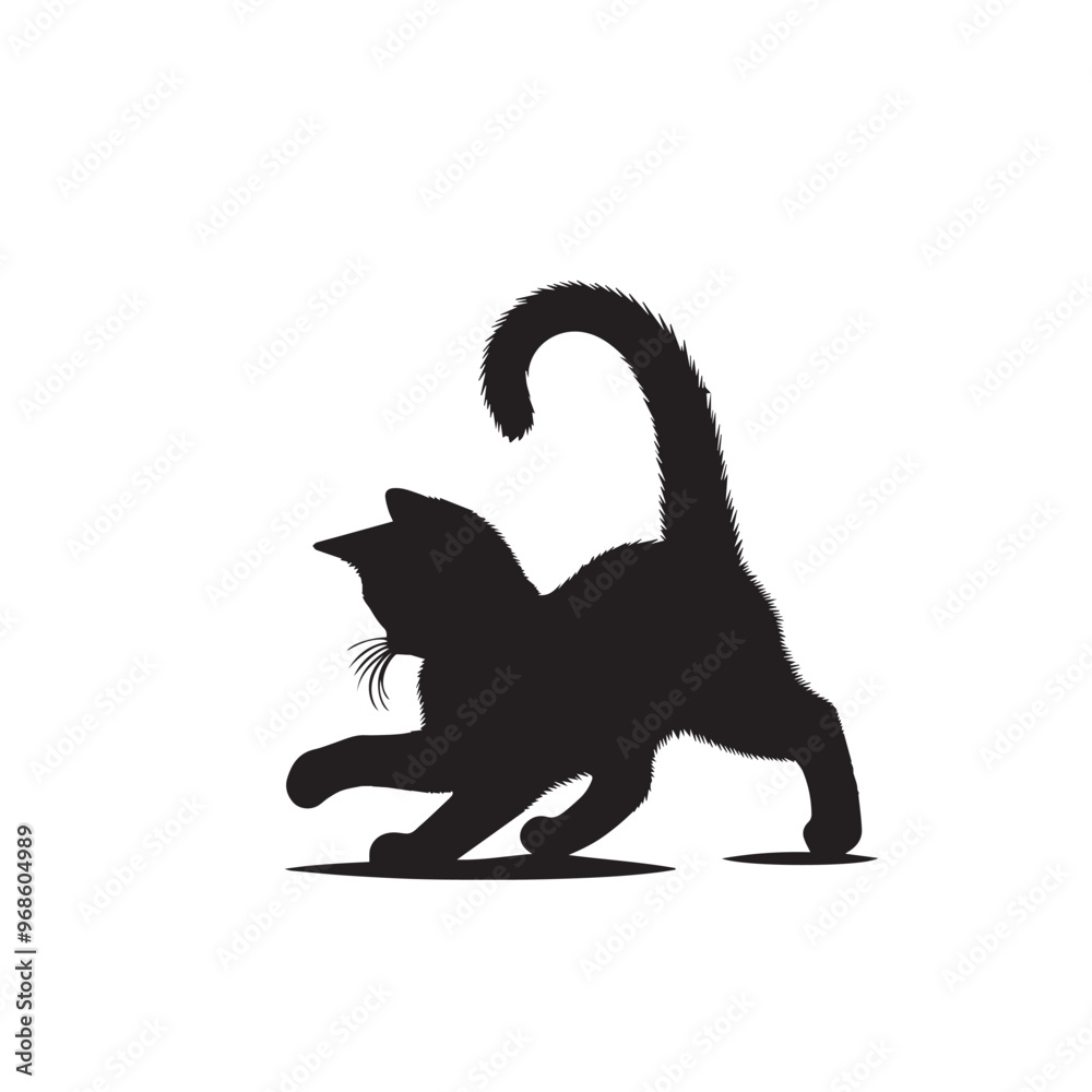 Obraz premium Cat silhouette. Funny cat vector design. Cat playing vector illustration black and white.