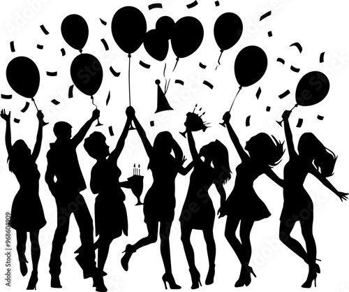 Crowd people celebrate birthday silhouette