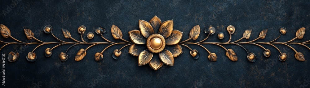 Fototapeta premium Ornate Golden Floral Design on Dark Background