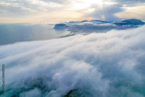 Foto Aerial view of historic town of Erice near Trapani