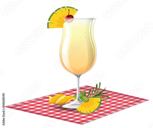 Tropical Cocktail on Checkered Cloth