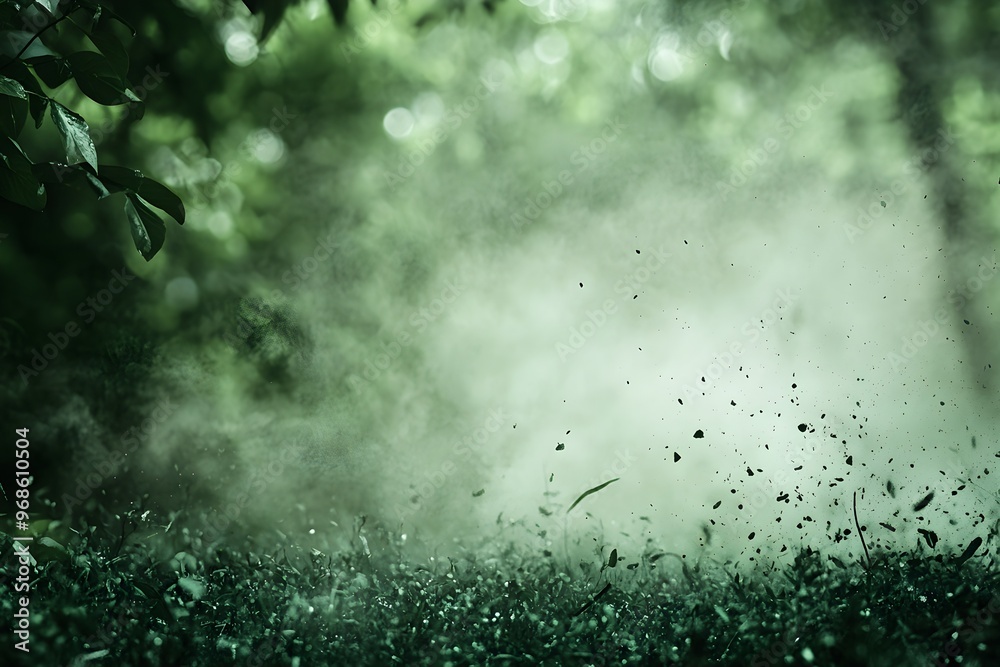 A blurry image of a forest with a lot of smoke and debris A blurry image of a forest with a lot of smoke and debris