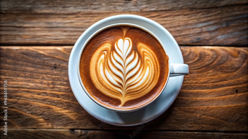 Top-down view of a beautifully crafted cappuccino with intricate latte art design Top-down view of a beautifully crafted cappuccino with intricate latte art design