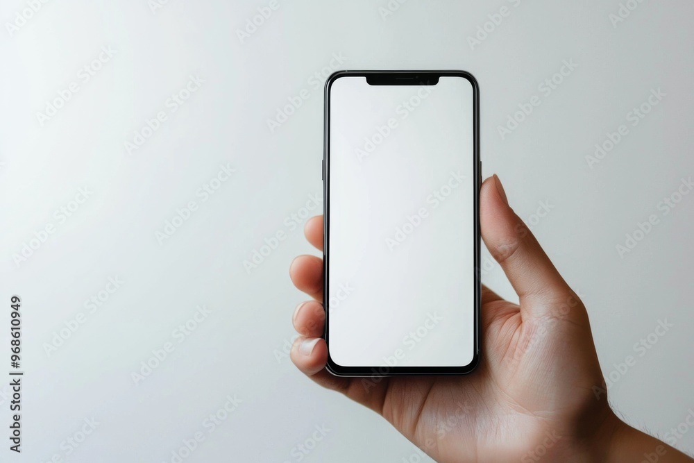 Hand Holding Smartphone Mockup Isolated created with Generative AI Hand Holding Smartphone Mockup Isolated created with Generative AI