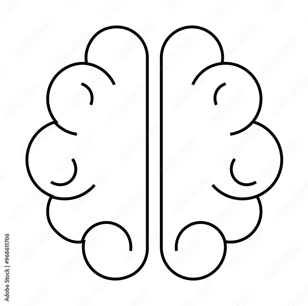 Simplified black and white outline of a brain. Half-brain concept perfect for themes of intelligence, creativity, psychology, education, and neuroscience. Bold lines, minimalistic style. Simplified black and white outline of a brain. Half-brain concept perfect for themes of intelligence, creativity, psychology, education, and neuroscience. Bold lines, minimalistic style.