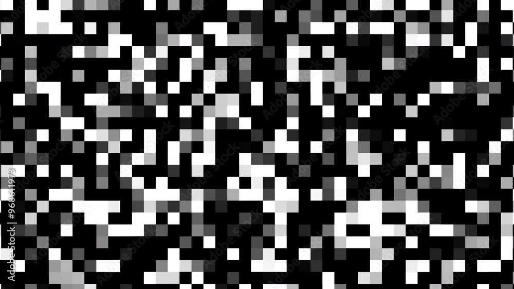 Abstract mosaic pattern in shades of white, gray, and black with fractal noise animation. Black and white blocks shifting and changing in a dynamic animation. Abstract mosaic pattern in shades of white, gray, and black with fractal noise animation. Black and white blocks shifting and changing in a dynamic animation.
