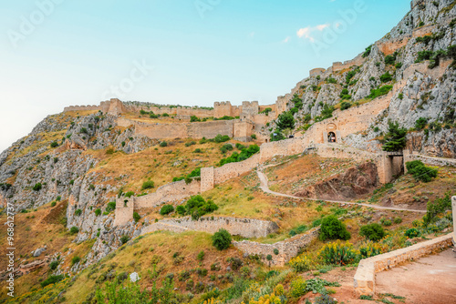 Acrocorinth fortress, Upper Corinth, the acropolis of ancient castle of Corinth Peloponnese, Greece