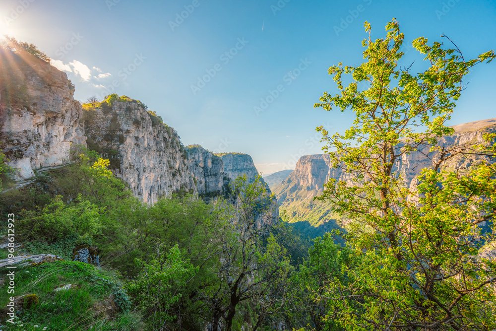 Vikos Gorge from the Oxya Viewpoint in the national park in Vikos-Aoos in zagori, northern Greece. Nature landscape Vikos Gorge from the Oxya Viewpoint in the national park in Vikos-Aoos in zagori, northern Greece. Nature landscape